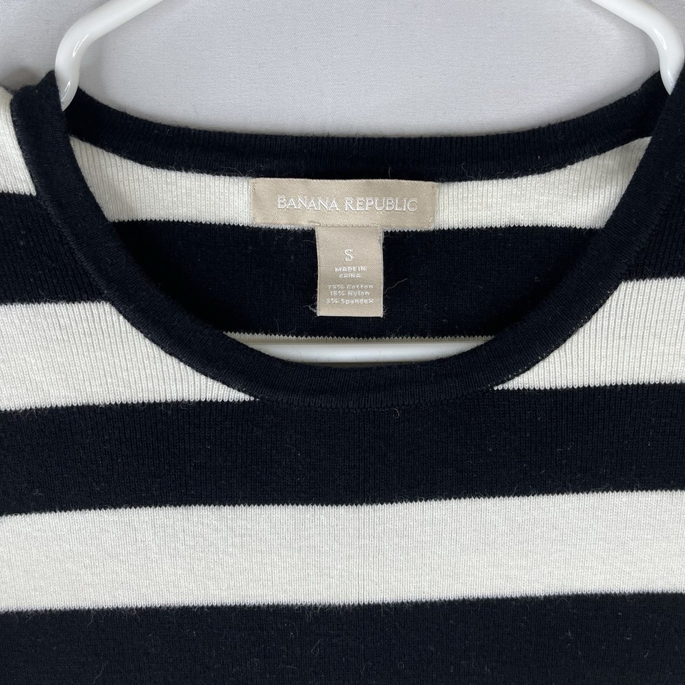 Banana Republic Women Small Black White Striped Peplum Knit Sweater Long Sleeve - Picture 7 of 16